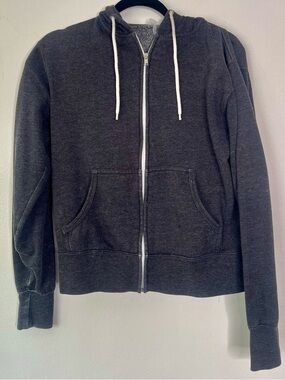 Charcoal Zip Hoodie with White Drawstrings